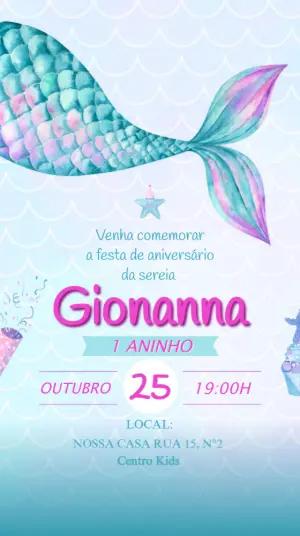 Convite Editável Aniversário Sereia Fundo do Mar 1 Aninho