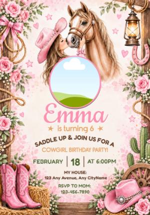 Pink Cowgirl Birthday Invitation | Editable Template