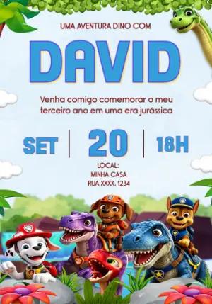 Convite de Aniversário Patrulha Canina Dino Rescue para Editar