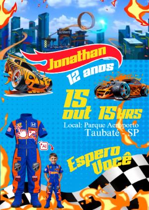 Convite Animado Hot Wheels: Vire um Piloto com sua Foto IA