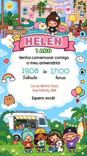 Convite de Aniversário Toca Life World para Editar Online