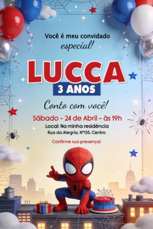 Convite de Aniversário Homem-Aranha: Modelo Editável Online