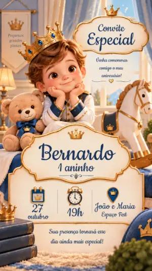 Convite de Aniversário Príncipe para Editar Online