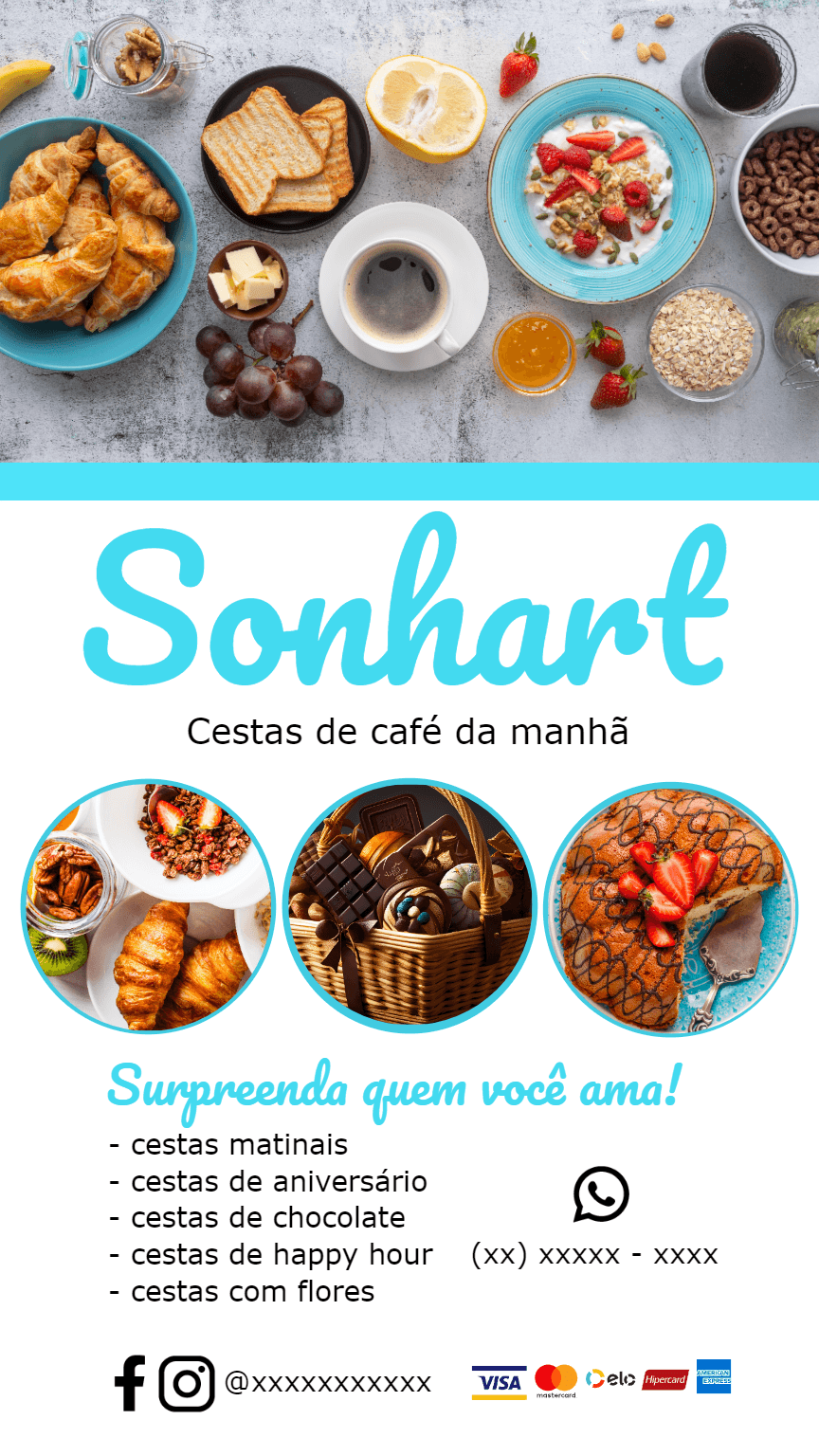 Flyer Editável de Cestas de Café da Manhã para Divulgar