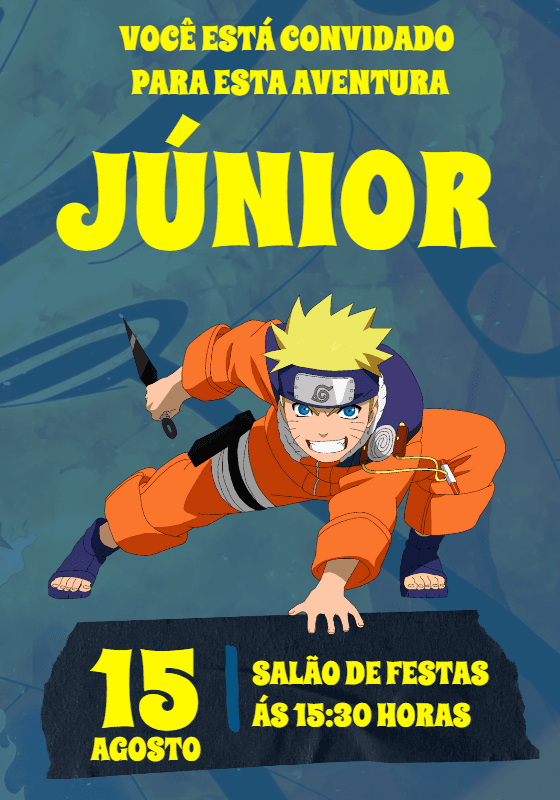 Convite de Aniversário Naruto com o Ninja para Editar Online