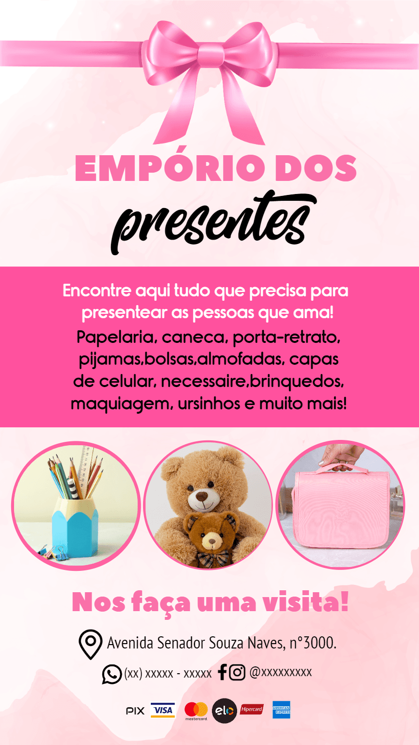 Flyer Editável para Loja de Presentes Rosa para Divulgar