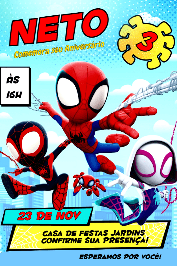 Convite de Aniversário Spidey e Seus Amigos para Editar Online