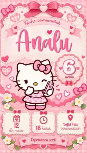 Convite de Aniversário Hello Kitty Rosa para Editar