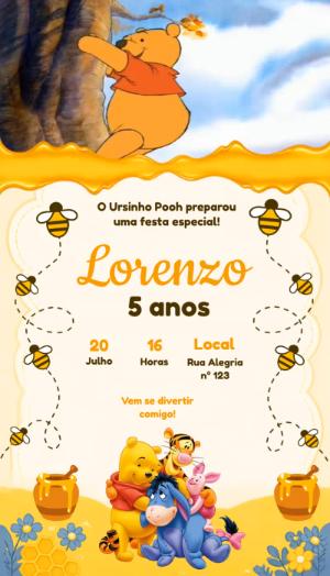 Convite Animado de Aniversário Ursinho Pooh para Editar
