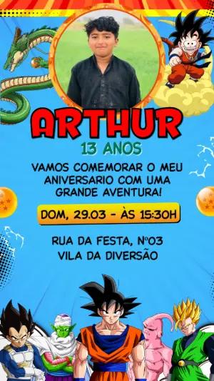 Convite de Aniversário Dragon Ball Z Editável com Foto