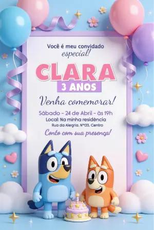 Convite de Aniversário Bluey e Bingo para Editar Online