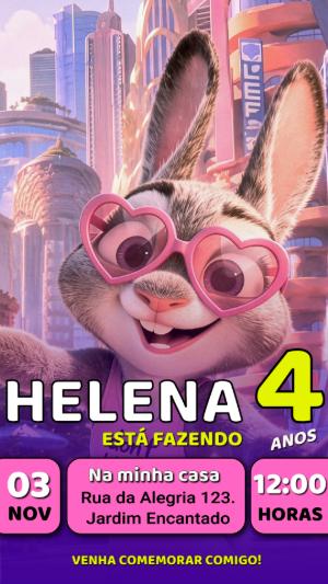 Convite de Aniversário Zootopia Rosa Editável para Menina