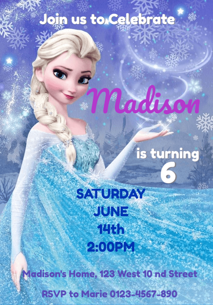 Frozen Birthday Invitation with Elsa to Edit Online