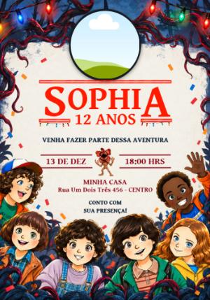 Convite de Aniversário Stranger Things com Foto Editável