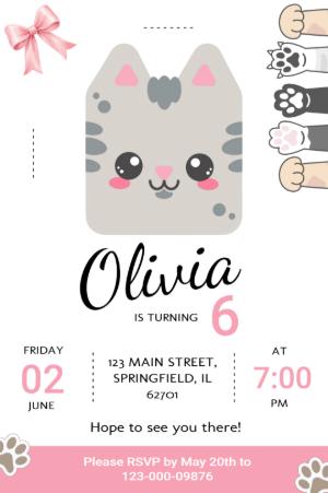 Editable Pink Kitten Birthday Party Invitation