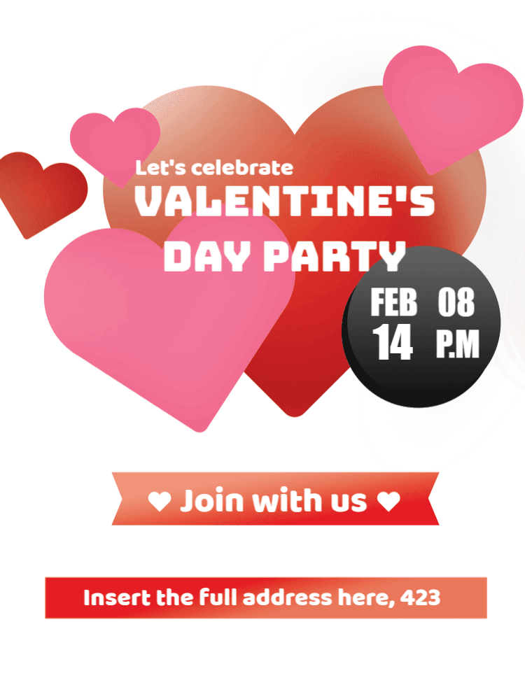 Valentine's Day Party Invitation with Hearts to Edit Online