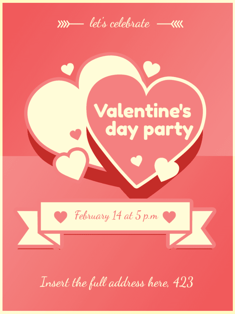 Valentine's Day Party Invitation with Hearts to Edit Online