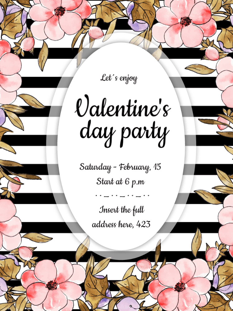 Editable Floral Valentine's Day Party Invitation
