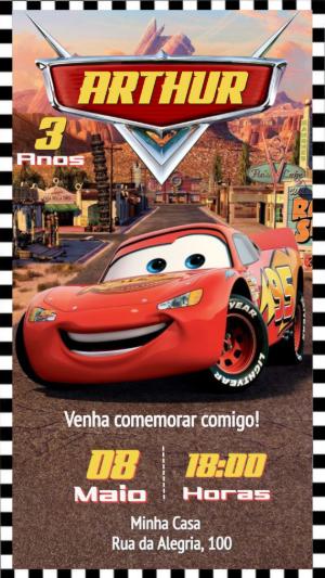 Convite de Aniversário Carros: Relâmpago McQueen Editável
