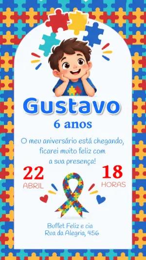 Convite de Aniversário Autismo Menino para Editar