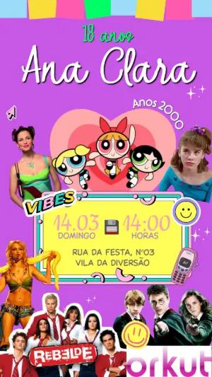 Convite Animado Aniversário Anos 2000 Estilo Colagem para Editar