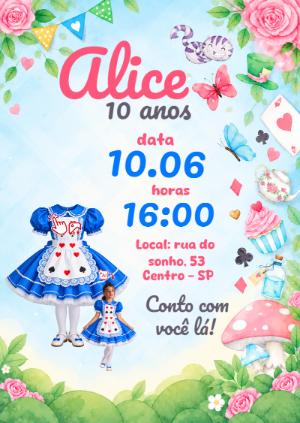 Convite Aniversário: Vire a Alice no País das Maravilhas com Foto IA