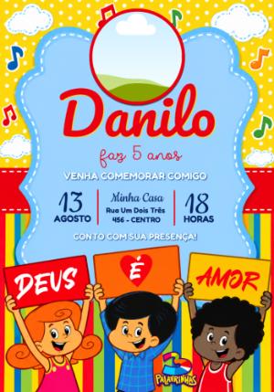 Convite de Aniversário 3 Palavrinhas com Foto Editável