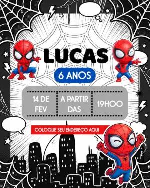 Convite de Aniversário Homem Aranha: Modelo Digital Editável