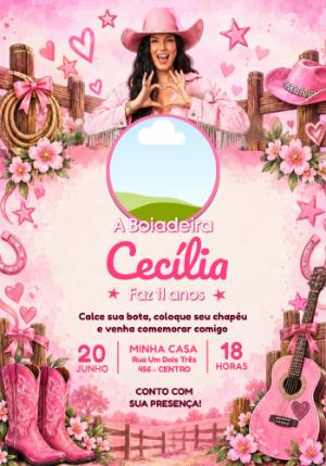 Convite de Aniversário Ana Castela Boiadeira com Foto Editável