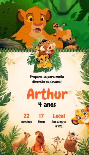Convite Animado Rei Leão: Vídeo de Aniversário para Editar