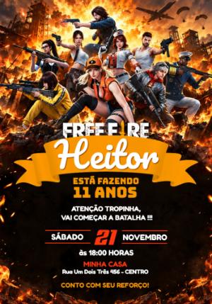 Convite Digital Free Fire: Modelo de Aniversário Editável