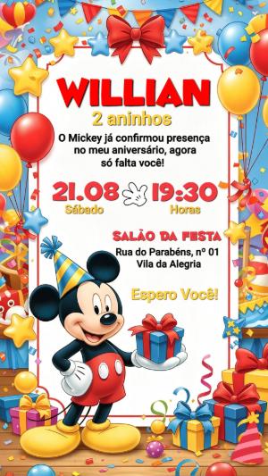 Convite de Aniversário Infantil do Mickey: Modelo Editável