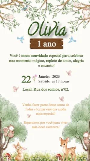Convite de Aniversário Floresta Encantada Editável