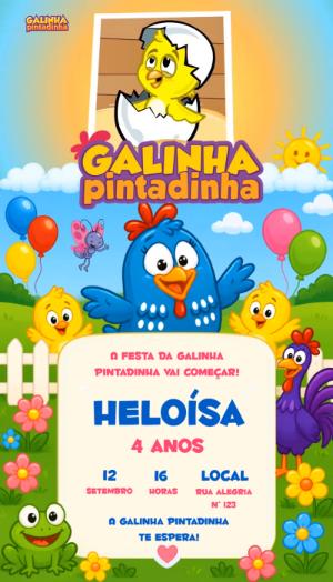 Convite Animado Aniversário Galinha Pintadinha para Editar