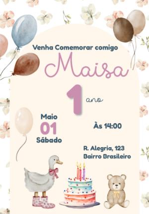 Convite Aniversário Patinho Aquarela Editável