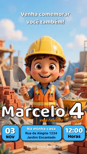 Convite de Aniversário Construtor Infantil para Editar Online