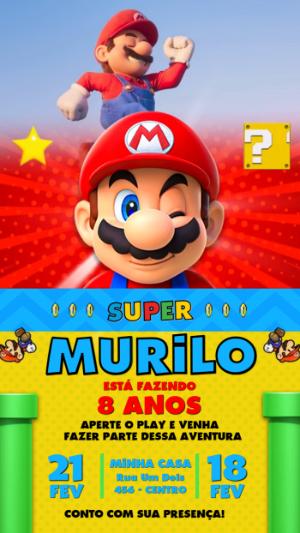 Convite Animado Super Mario: Vídeo de Aniversário para Editar