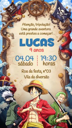 Convite de Aniversário One Piece: Modelo Digital Editável