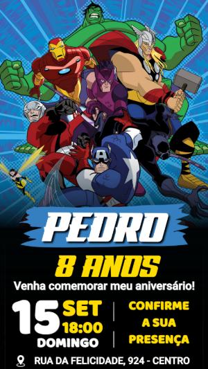Convite de Aniversário Vingadores: Modelo Digital Editável