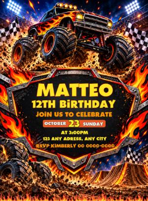 Monster Truck Birthday Invitation | Editable Digital Template