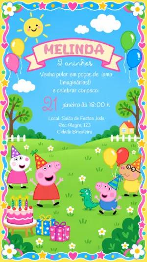 Convite de Aniversário Peppa Pig: Modelo Digital Editável