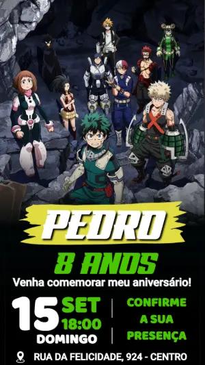Convite de Aniversário Boku no Hero Academia Editável