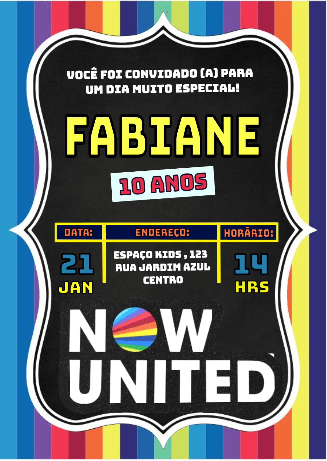 Convite de Aniversário Now United Colorido para Editar Online