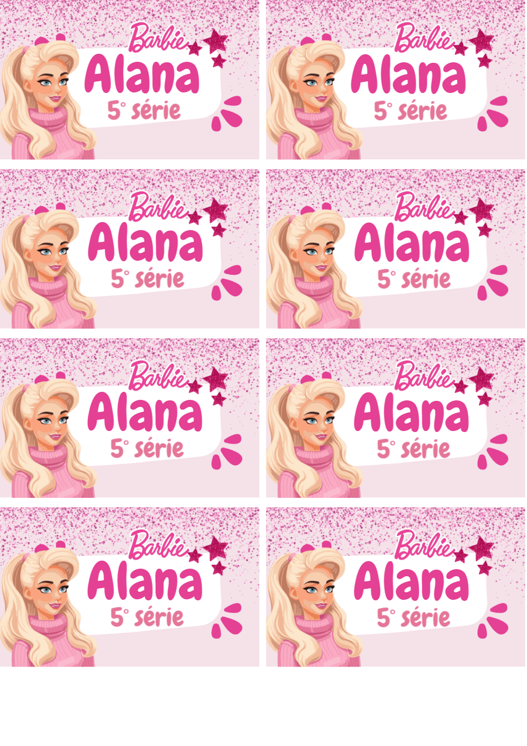 Etiqueta Escolar Barbie Rosa com Glitter para Editar e Imprimir