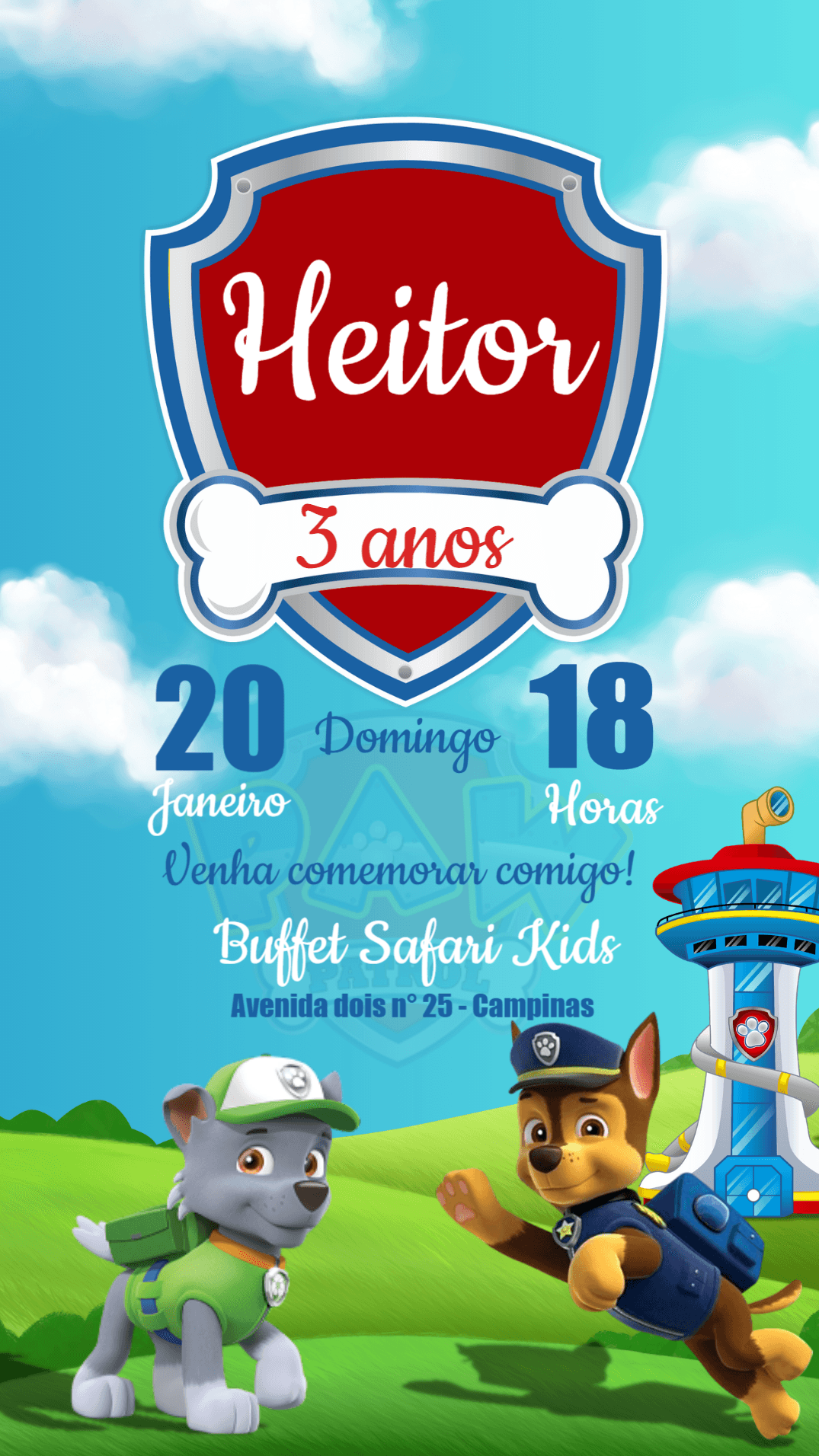 Convite de Aniversário Patrulha Canina Colorido para Editar