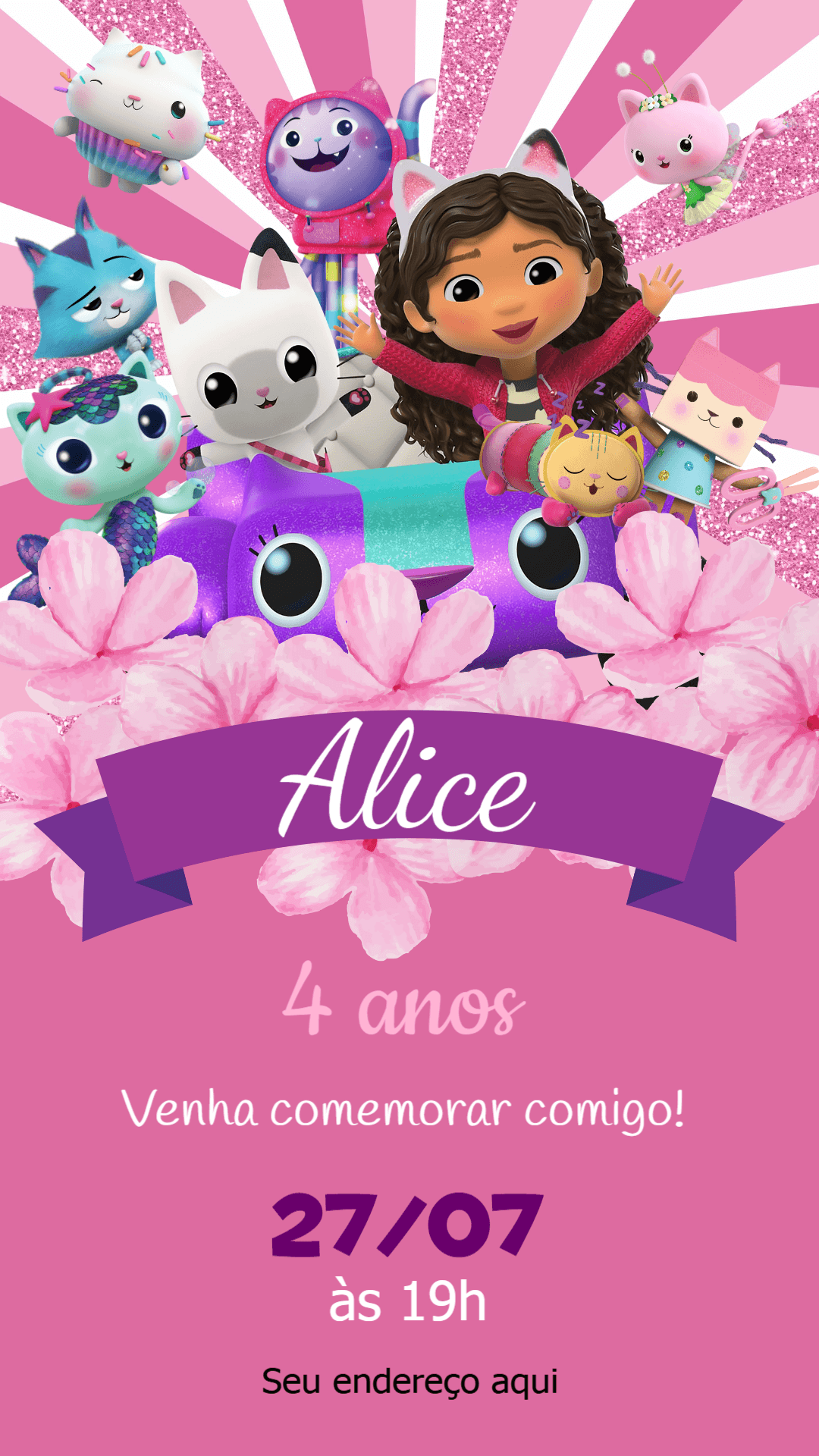 Convite de Aniversário A Casa Mágica da Gabby Rosa para Editar
