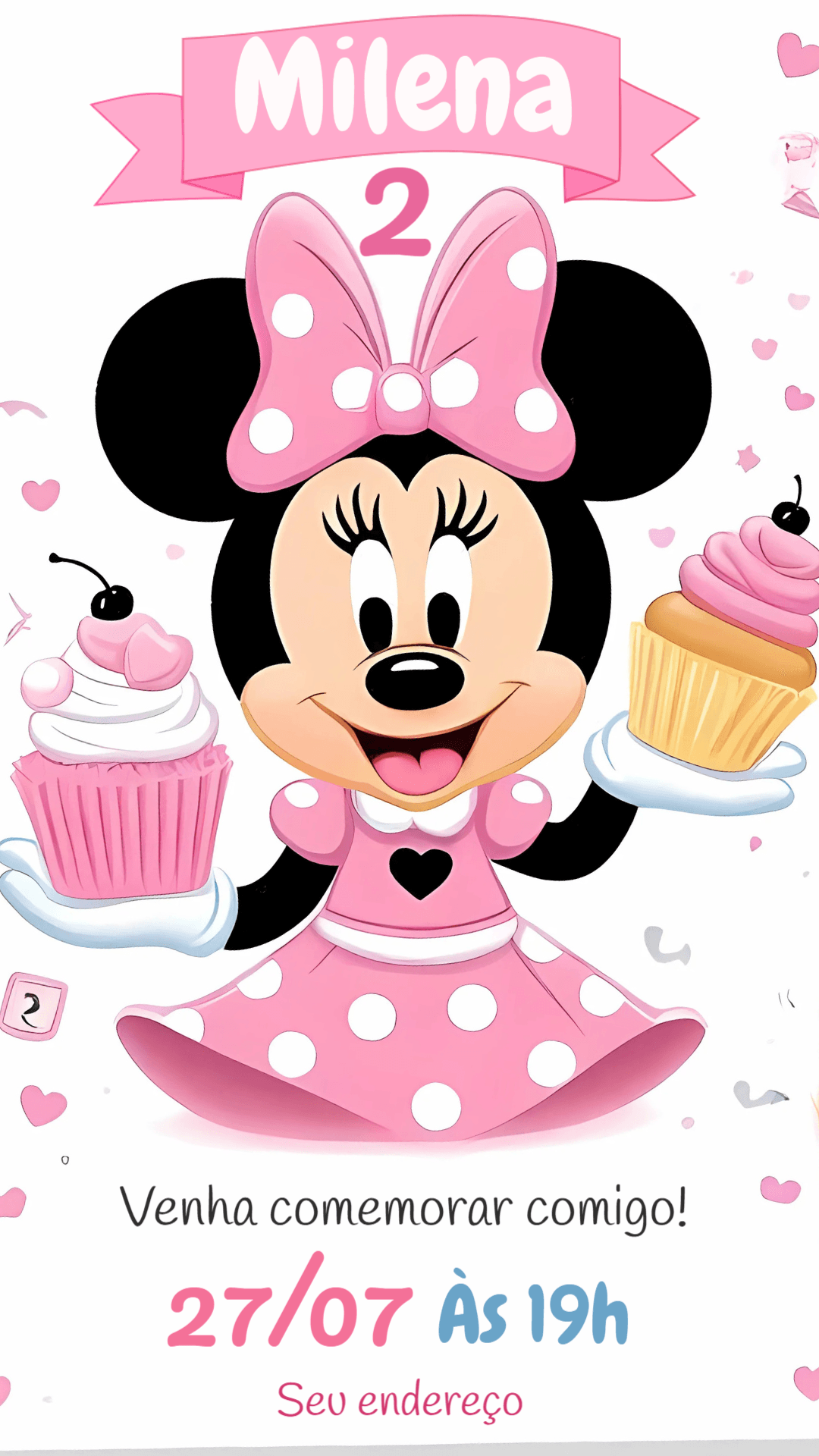 Convite de Aniversário Minnie Confeiteira Rosa para Editar