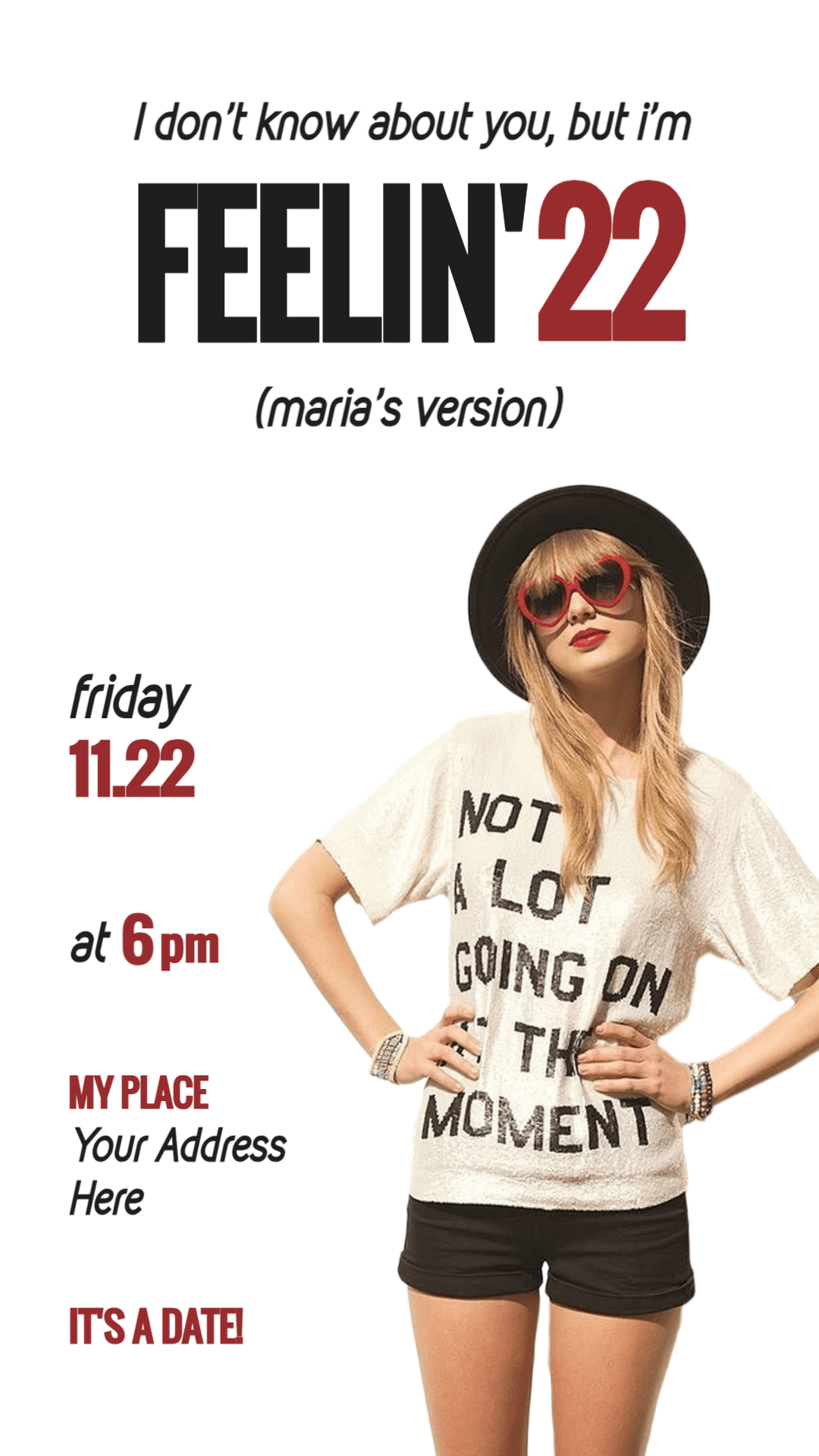 Taylor Swift '22' Themed Birthday Invitation for Editing