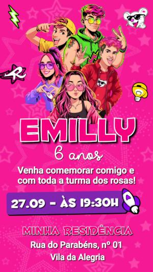 Convite de Aniversário Emilly Vick dos Rosas Editável