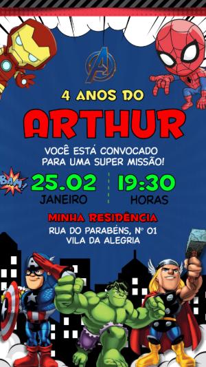 Convite de Aniversário Vingadores Baby para Editar Online